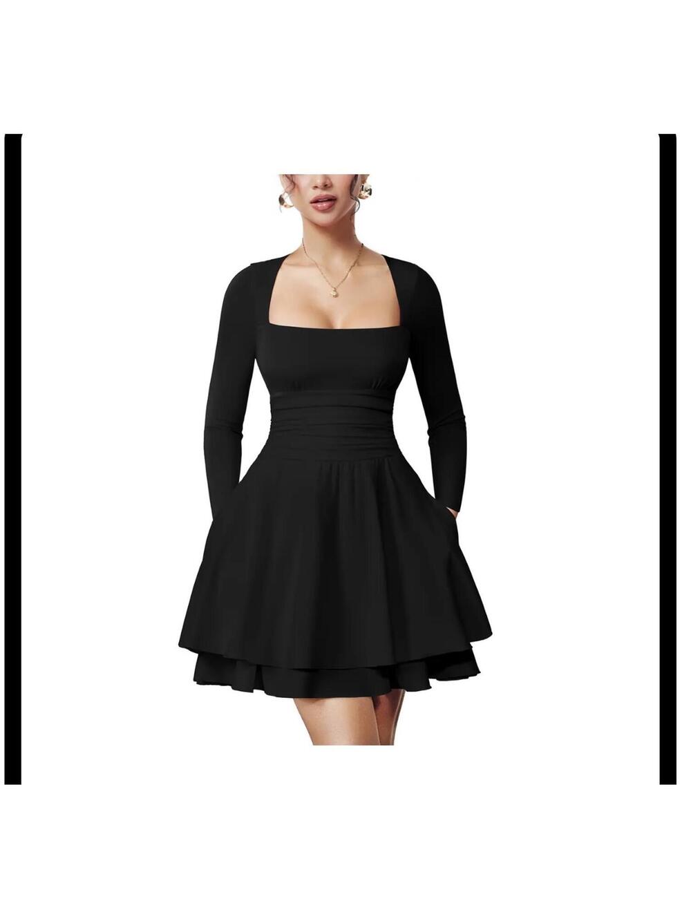 Viral OYS Long Sleeve Ruched Ruffle Mini Dress w/ Pockets